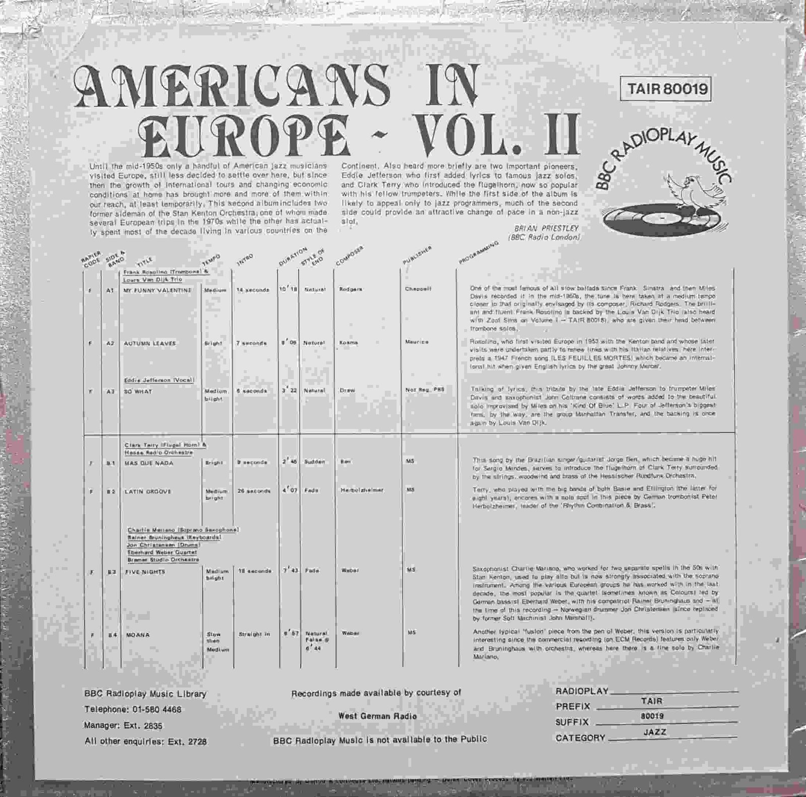 Back cover of TAIR 80019